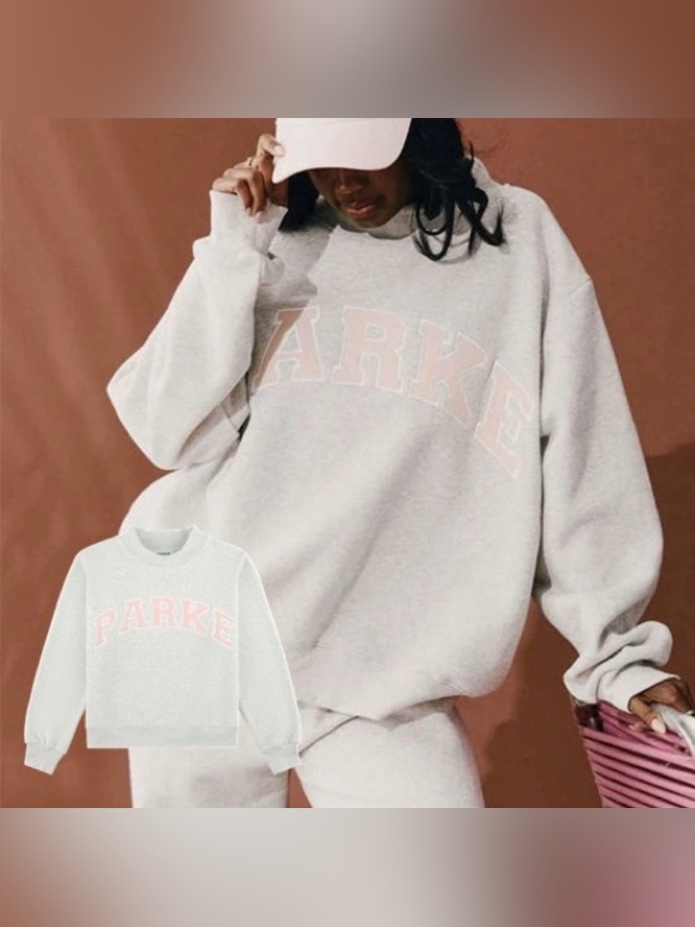 PARKE Varsity Fleece Mockneck in Gray & Pink